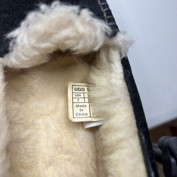 UGG Ansley Suede Black Slide On Fur Slippers Womens Comfort - Picture 5 of 8